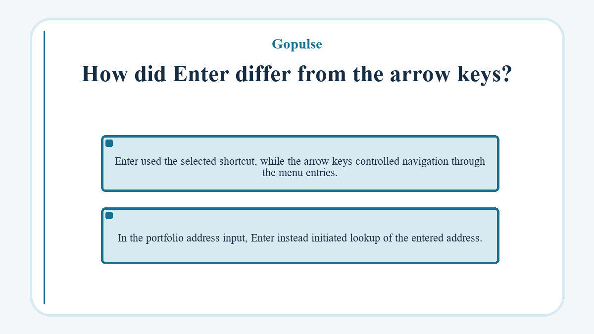 Gopulse - How did Enter differ from the arrow keys? - diagram